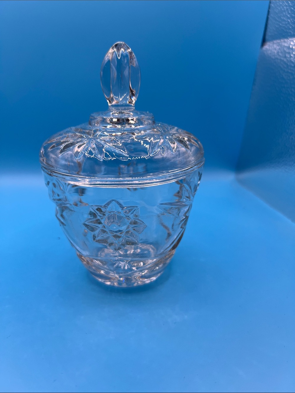 Clear Pressed Glass Covered Candy Dish - Star Motif